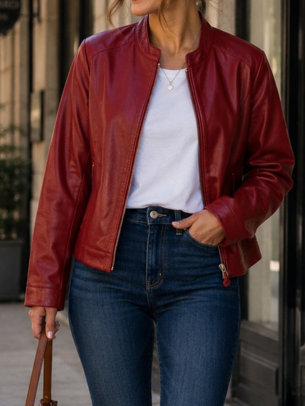 Siena Studio Burgundy Red Leather Zip-Front Jacket Large